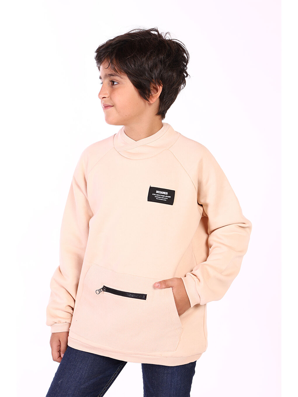 Toontoykids Bej Erkek Çocuk Armalı Kanguru Cepli Sweatshirt