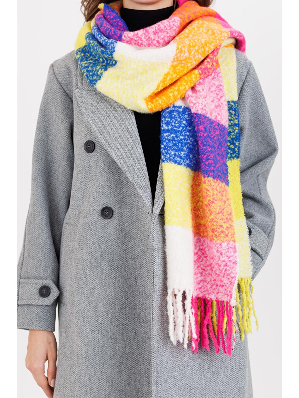 Çizgili Kalın Şal Pembe-1