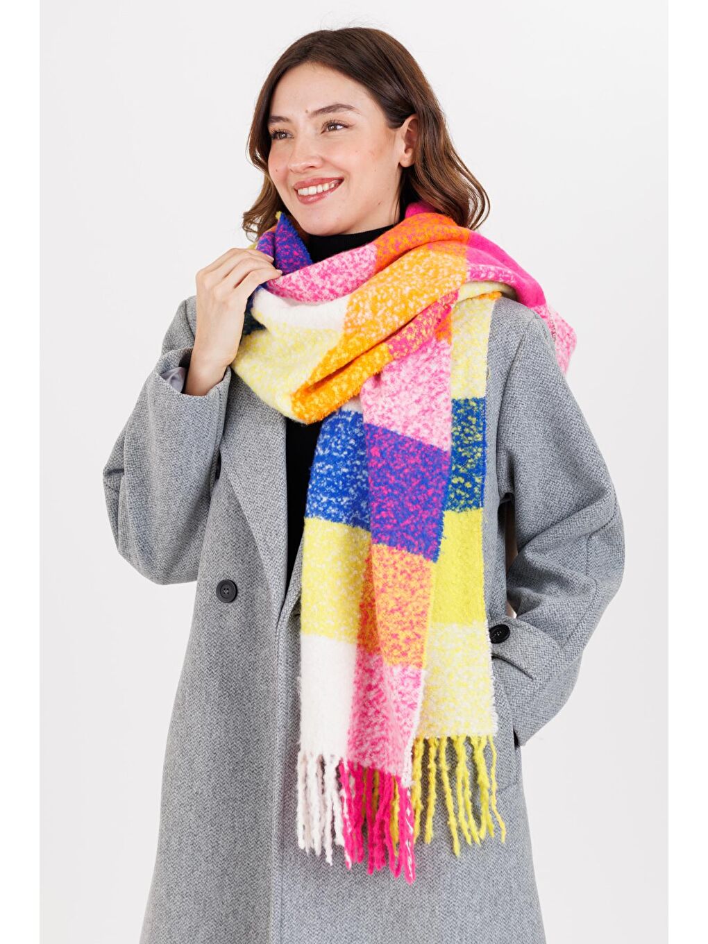 Çizgili Kalın Şal Pembe-2