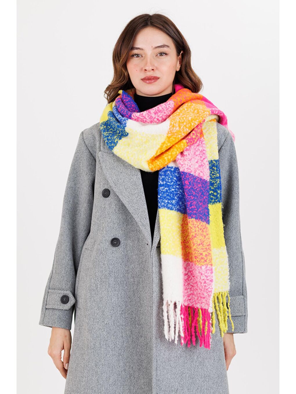 Çizgili Kalın Şal Pembe-3