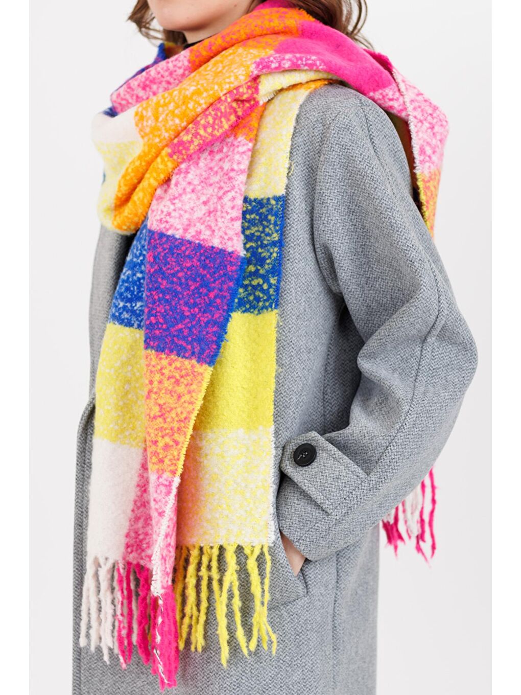 Çizgili Kalın Şal Pembe-4