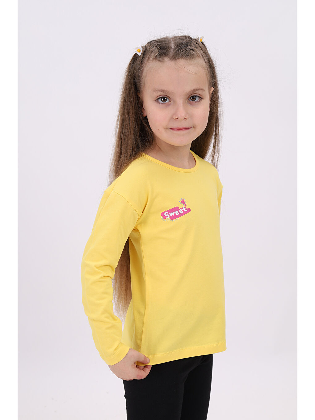 Sarı Kız Çocuk Baskılı Tişört-1