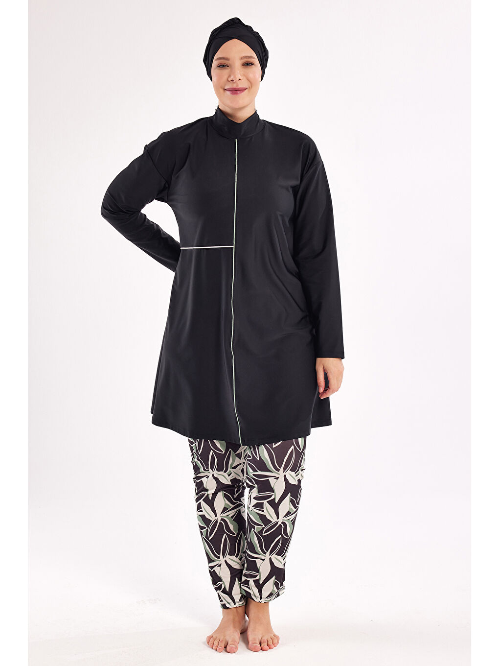 UV Korumalı Büyük Beden Elastanlı Tam Kapalı Tesettür Mayo 1801 Siyah03-1