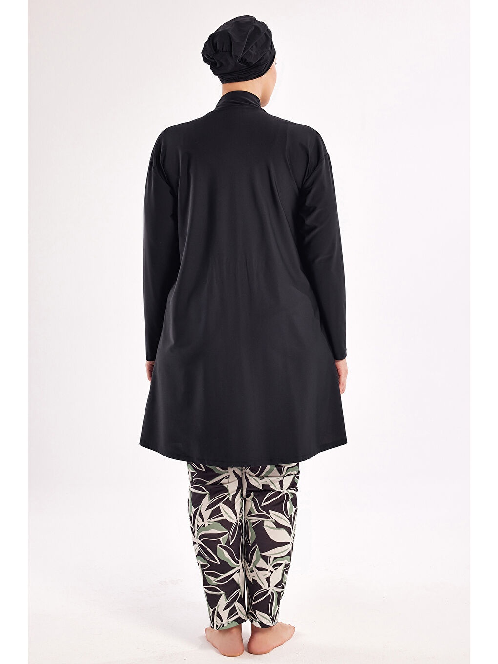 UV Korumalı Büyük Beden Elastanlı Tam Kapalı Tesettür Mayo 1801 Siyah03-2