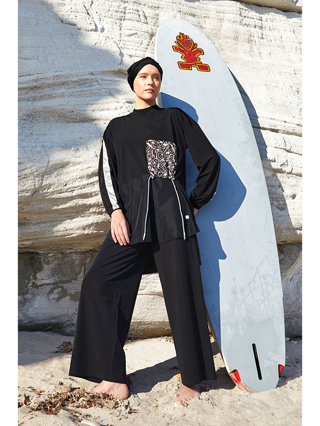 Elastanlı Bol Paça Tam Kapalı Tesettür Mayo 1117 Siyah01