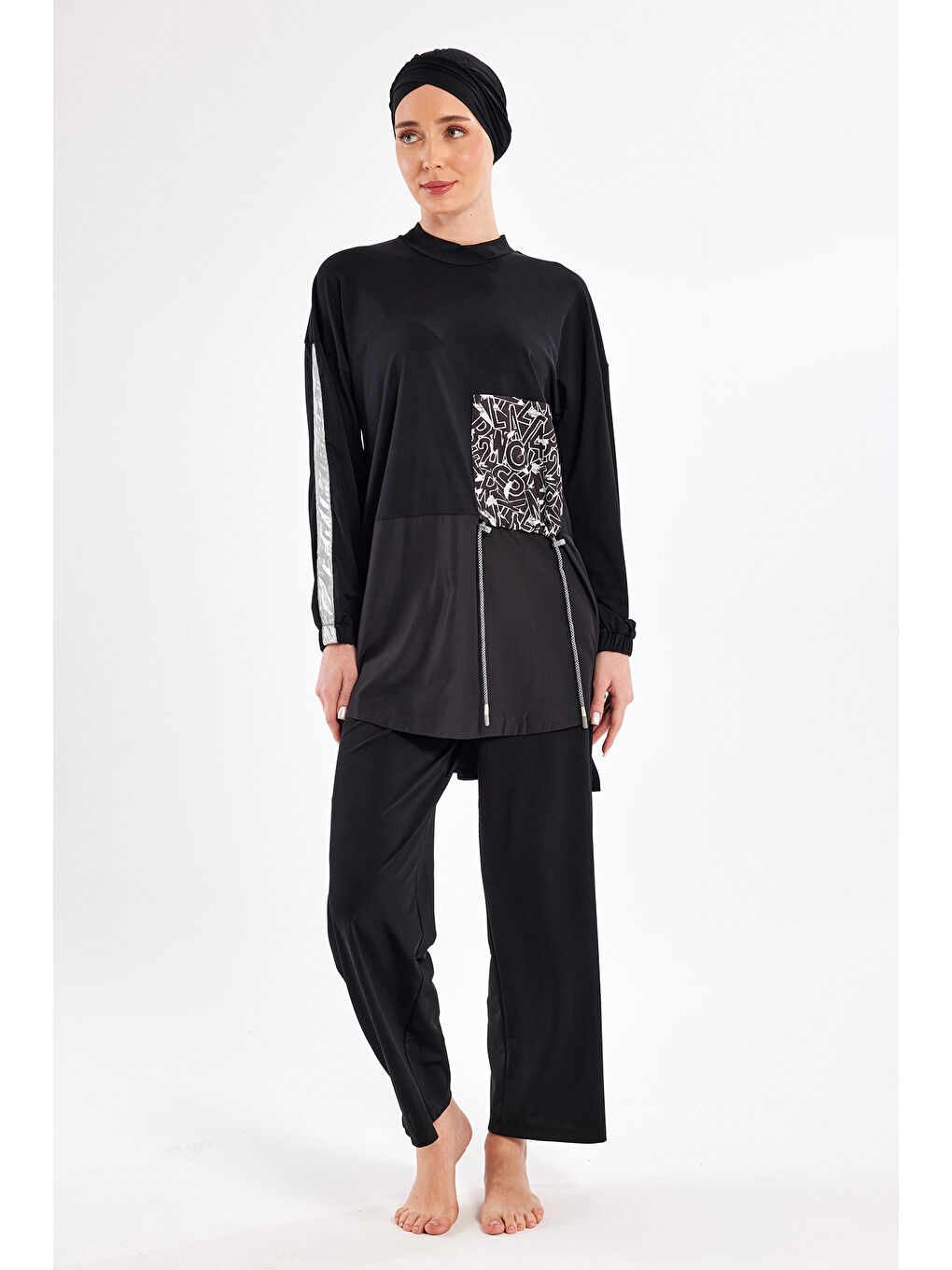 Elastanlı Bol Paça Tam Kapalı Tesettür Mayo 1117 Siyah01-1