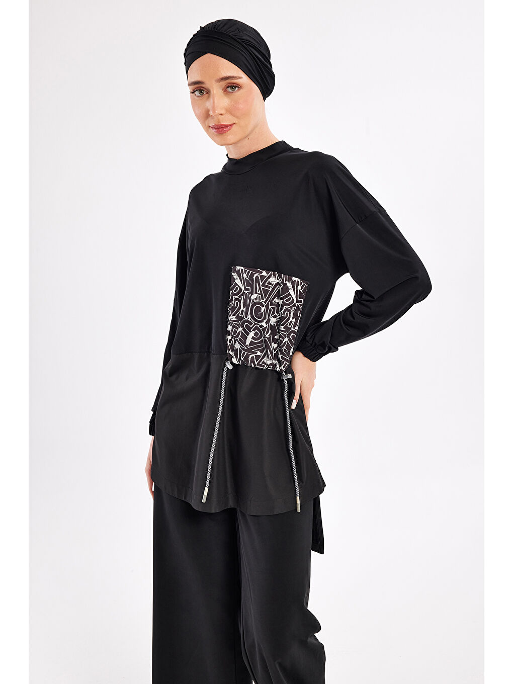 Elastanlı Bol Paça Tam Kapalı Tesettür Mayo 1117 Siyah01-2