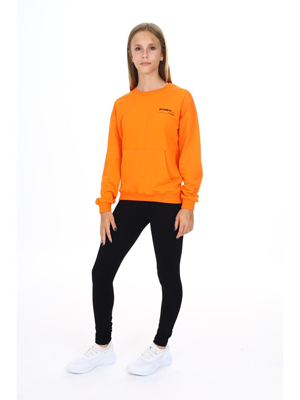 Turuncu Kız Çocuk Baskılı Taytlı Takım-1