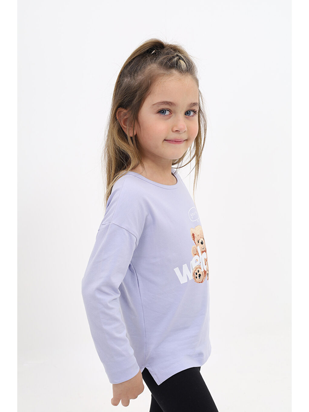Lila Kız Çocuk Baskılı Tişört-1