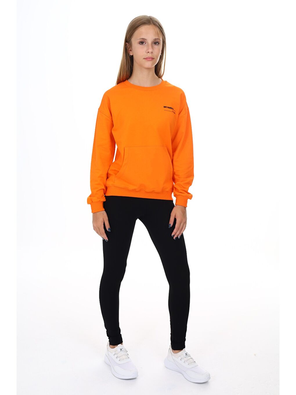 Turuncu Kız Çocuk Baskılı Taytlı Takım-2