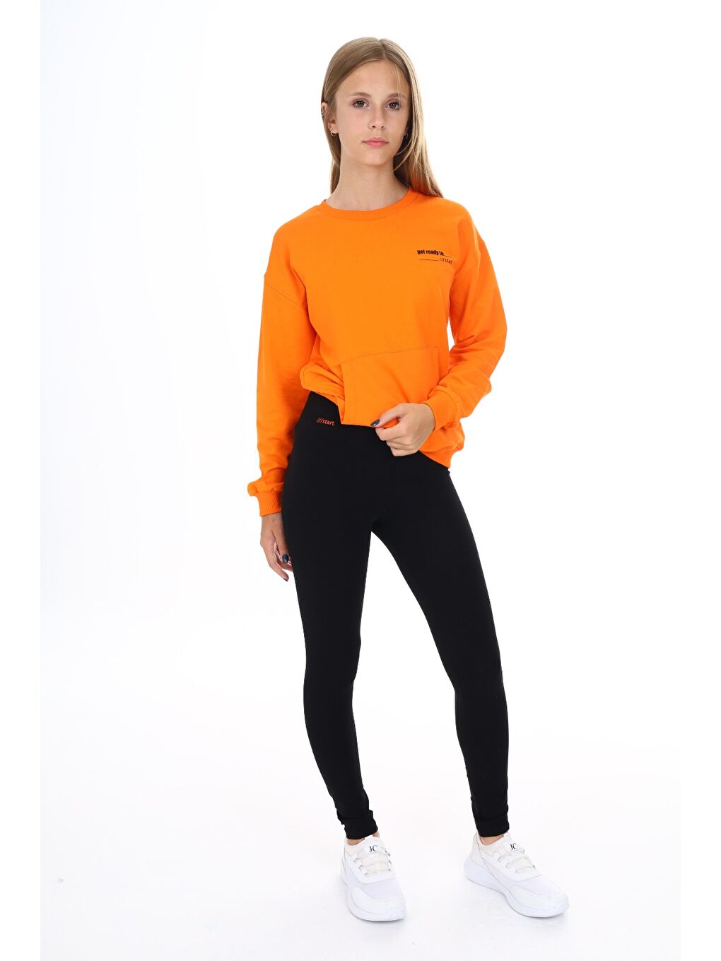 Turuncu Kız Çocuk Baskılı Taytlı Takım-4