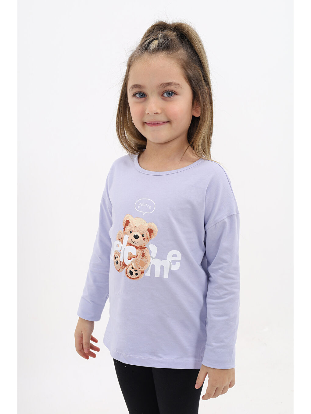 Lila Kız Çocuk Baskılı Tişört-3