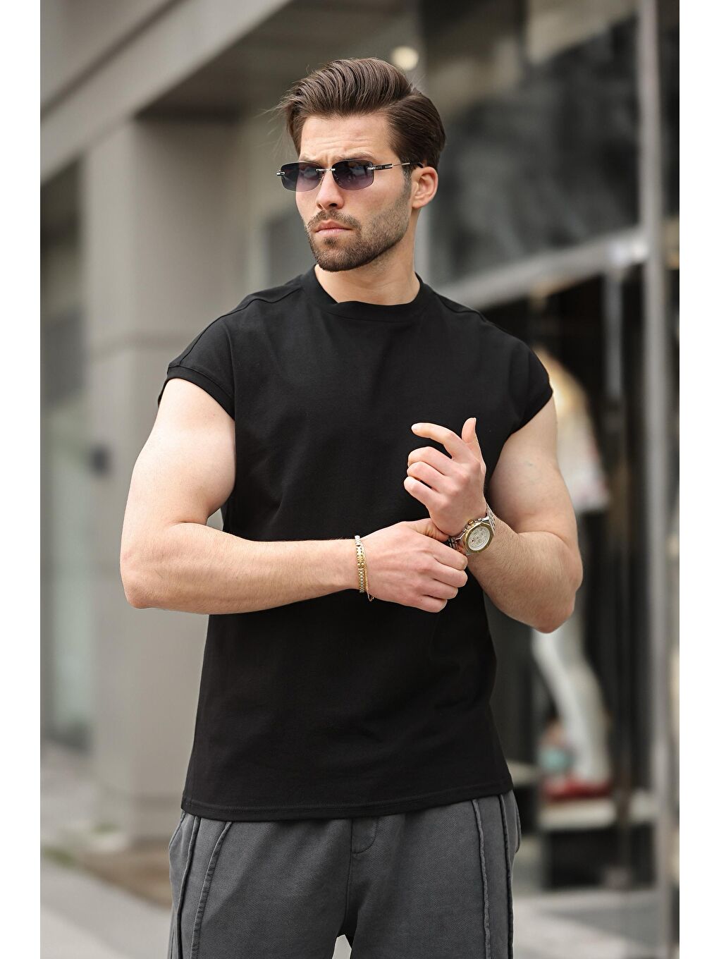 Siyah Yarım Kol Erkek Basic Tişört E7136-1