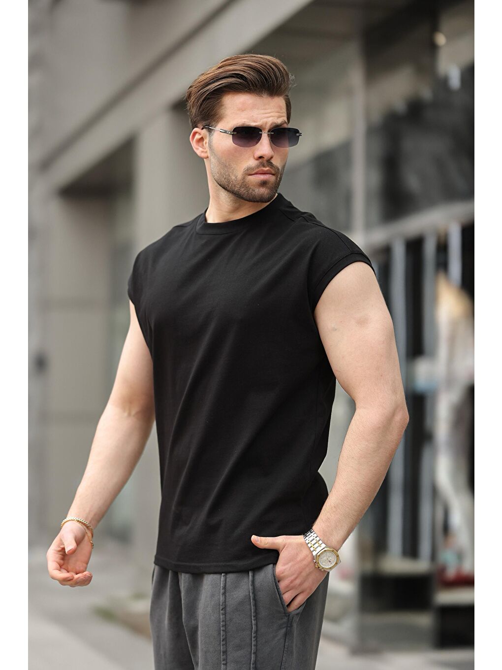 Siyah Yarım Kol Erkek Basic Tişört E7136-2