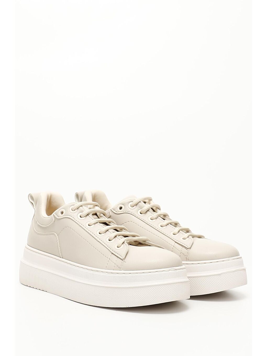 Bej NUDE  Yuvarlak Burun Dolgu Taban Bağcıklı Kadın Sneaker 35553-1