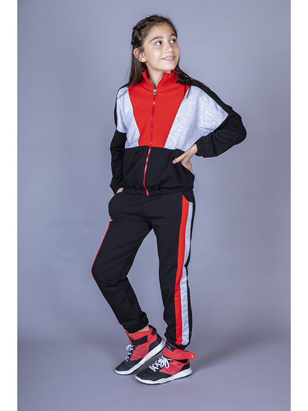 Kırmızı Kız Çocuk Garnili Eşofman Takım
