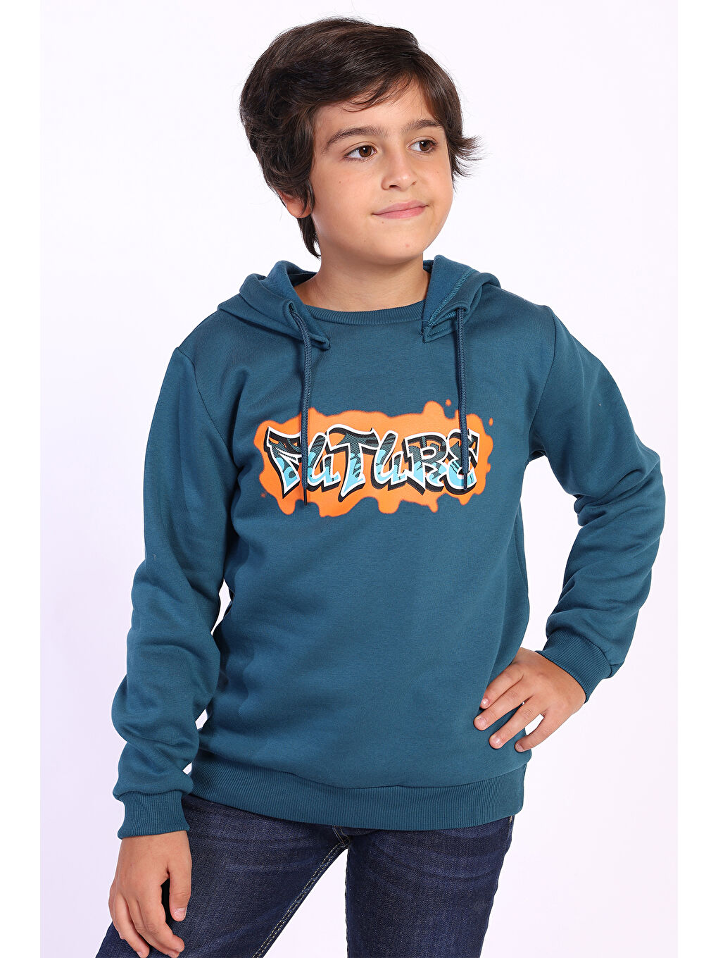 Toontoykids Petrol-Mavi Erkek Çocuk Kapüşonlu Sweatshirt