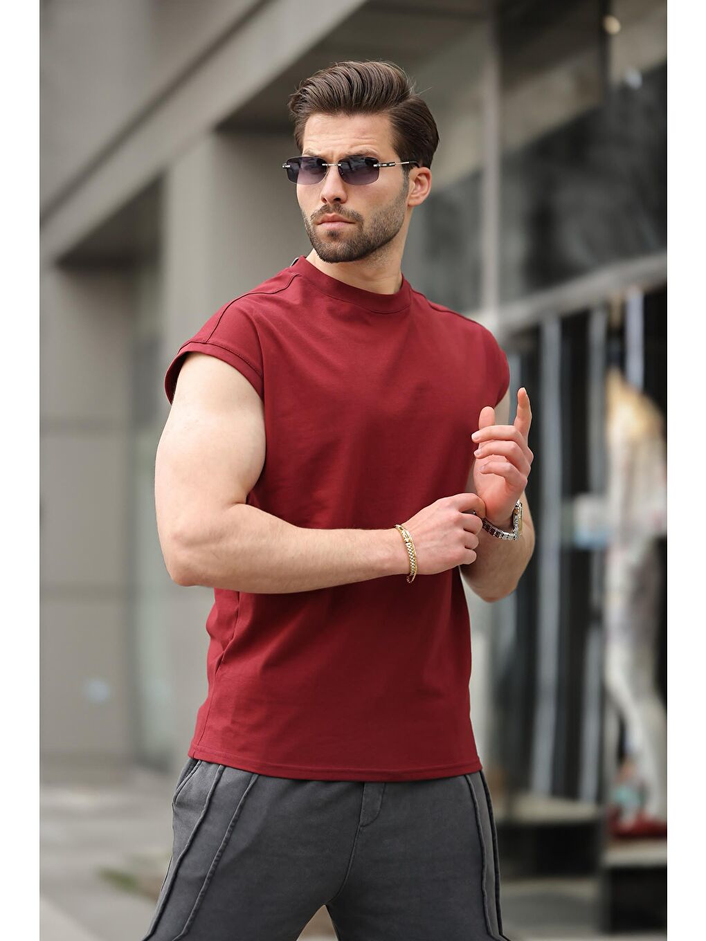 Bordo Yarım Kol Erkek Basic Tişört E7136-1