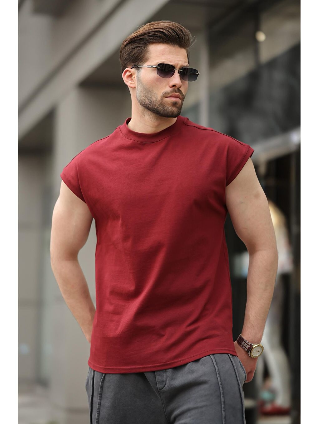 Bordo Yarım Kol Erkek Basic Tişört E7136-2