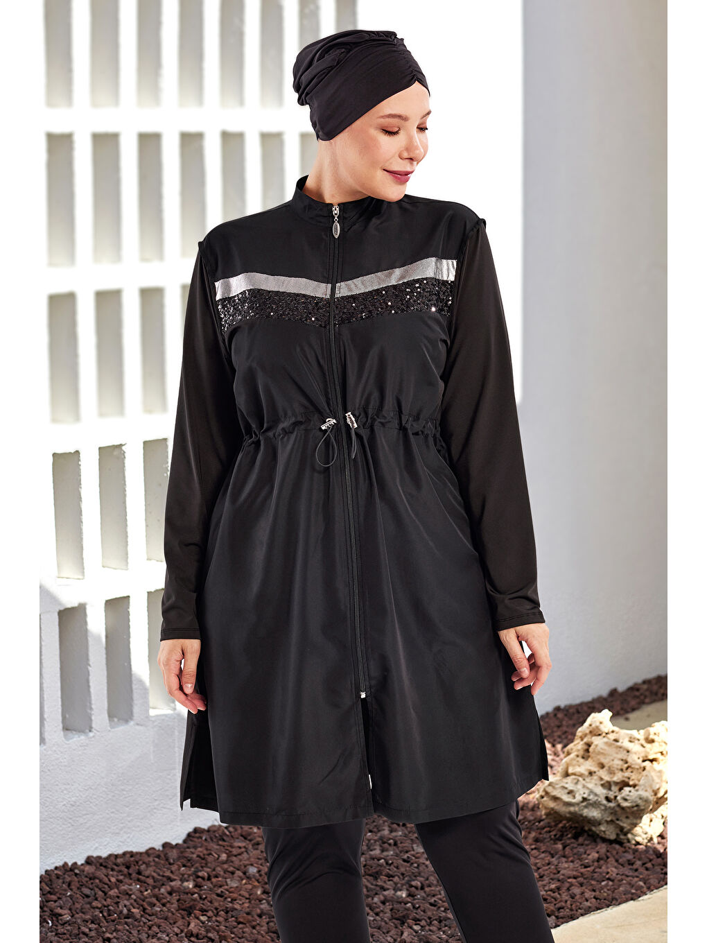 Gri Büyük Beden Tam Kapalı Tesettür Mayo 1802 Siyah04