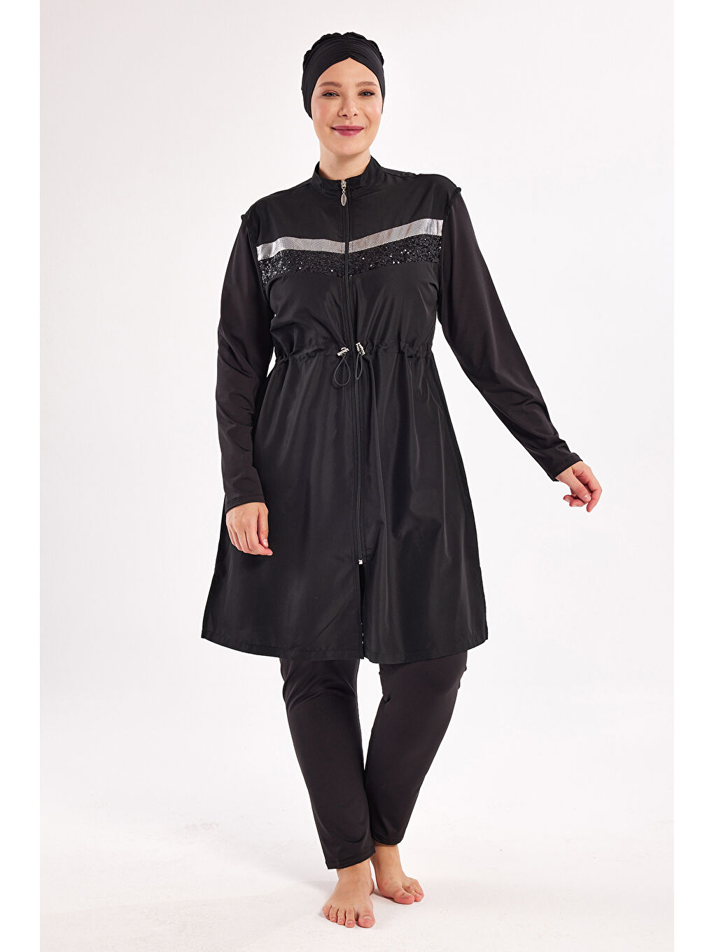 Gri Büyük Beden Tam Kapalı Tesettür Mayo 1802 Siyah04-1