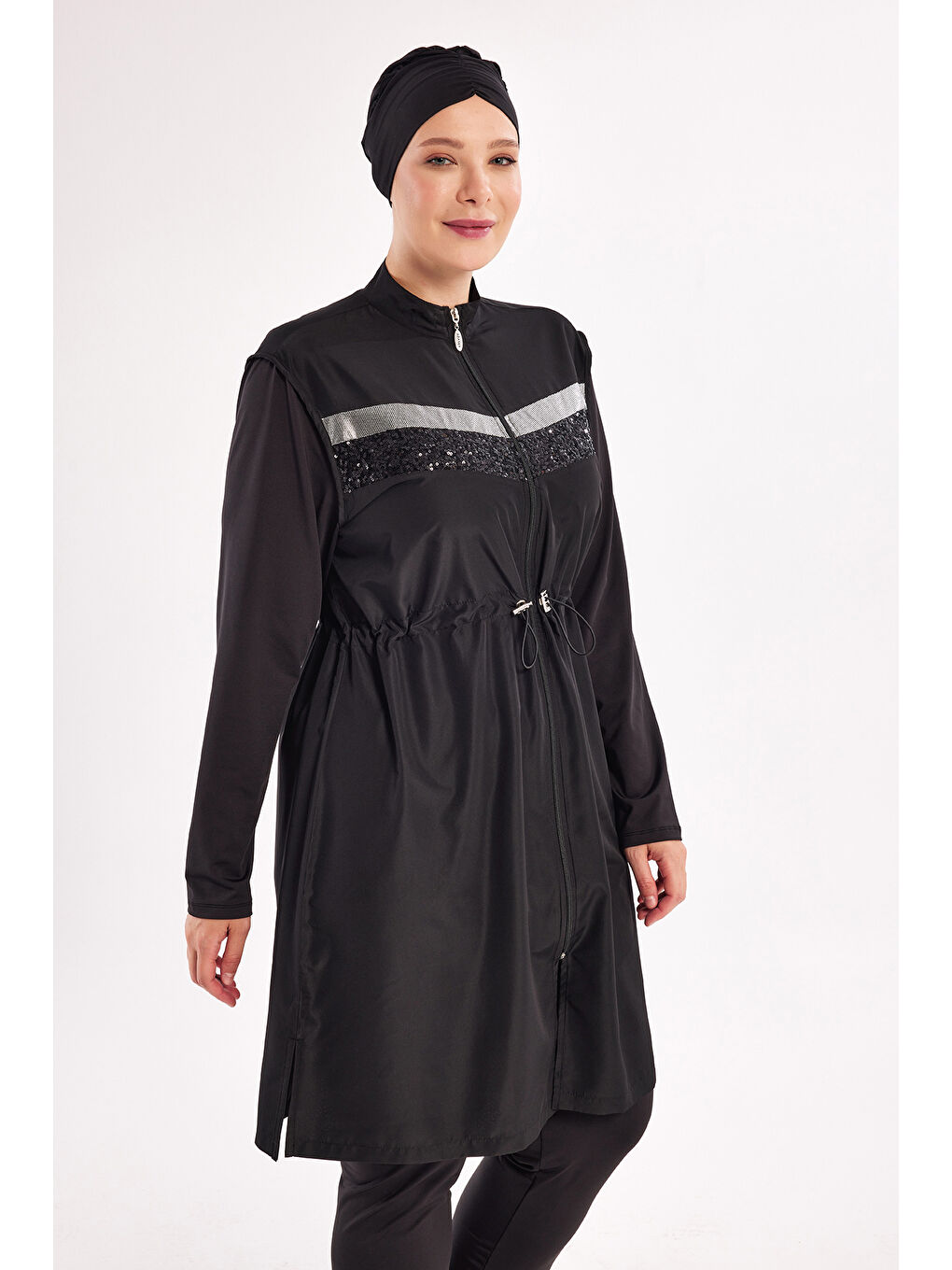 Gri Büyük Beden Tam Kapalı Tesettür Mayo 1802 Siyah04-3