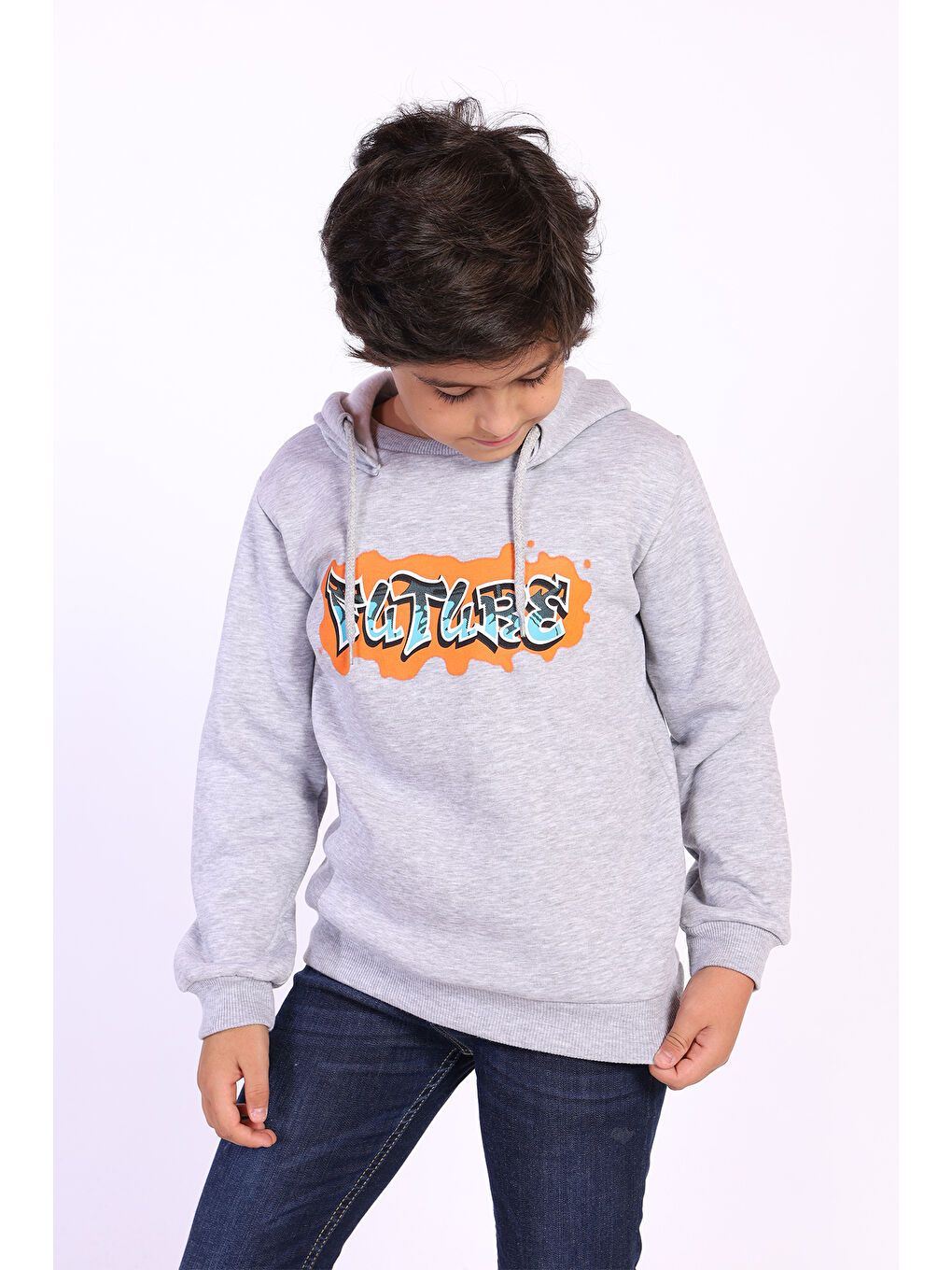 Toontoykids Gri Melanj Erkek Çocuk Kapüşonlu Sweatshirt