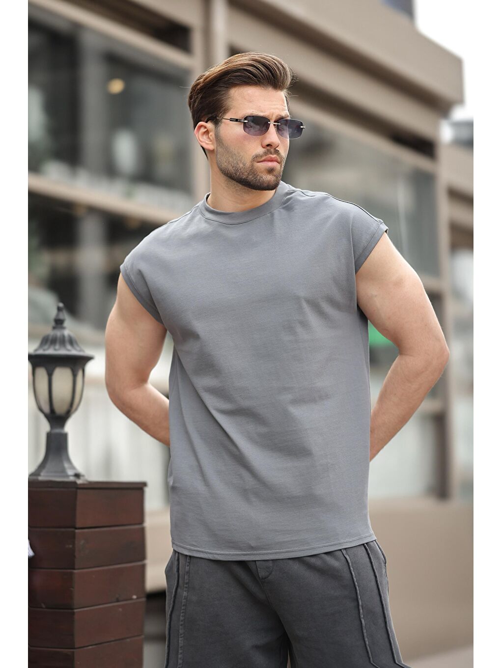 Gri Füme Yarım Kol Erkek Basic Tişört E7136-2