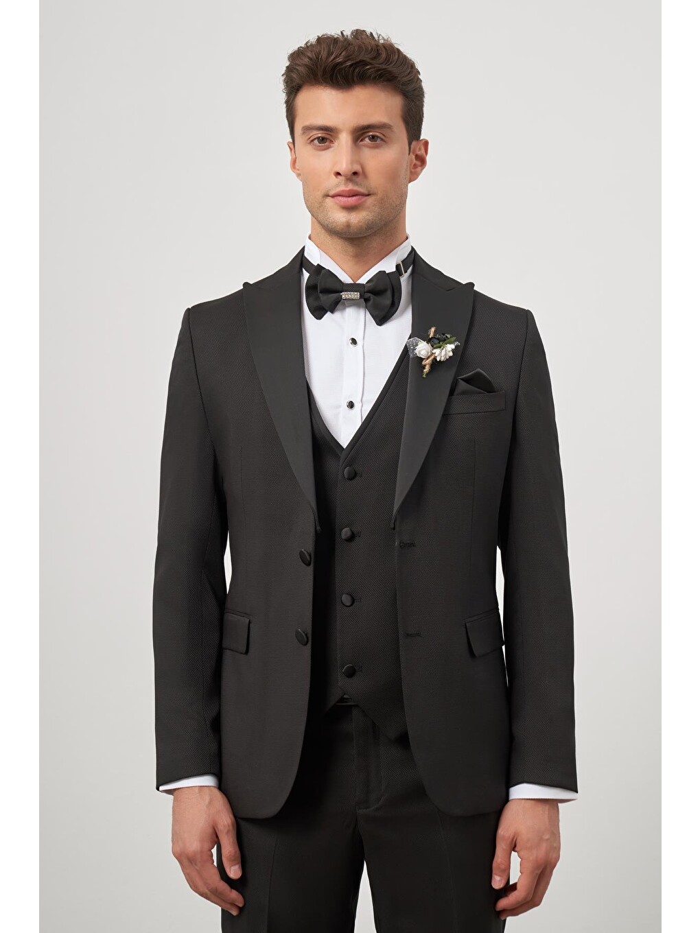 Siyah Yelekli 6 Drop Slim Fit Ceremony Takım Elbise 1001240205-2