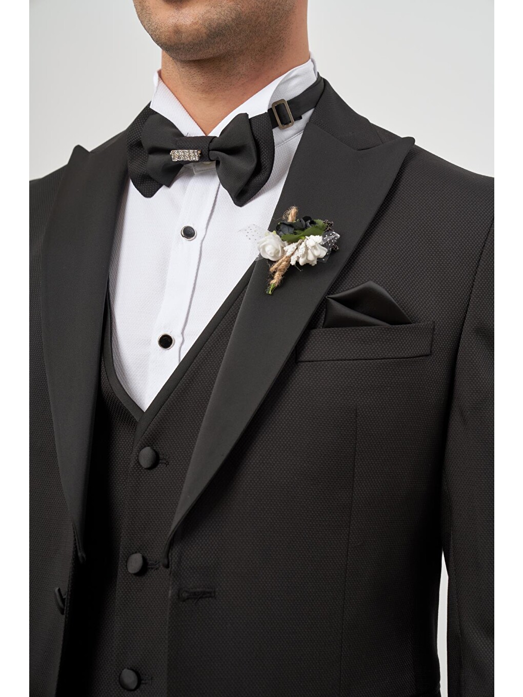 Siyah Yelekli 6 Drop Slim Fit Ceremony Takım Elbise 1001240205-5