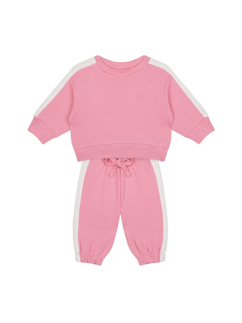 ANTEBIES Beyaz Kontrastlı Pembe Sweatshirt ve Pantolon Set