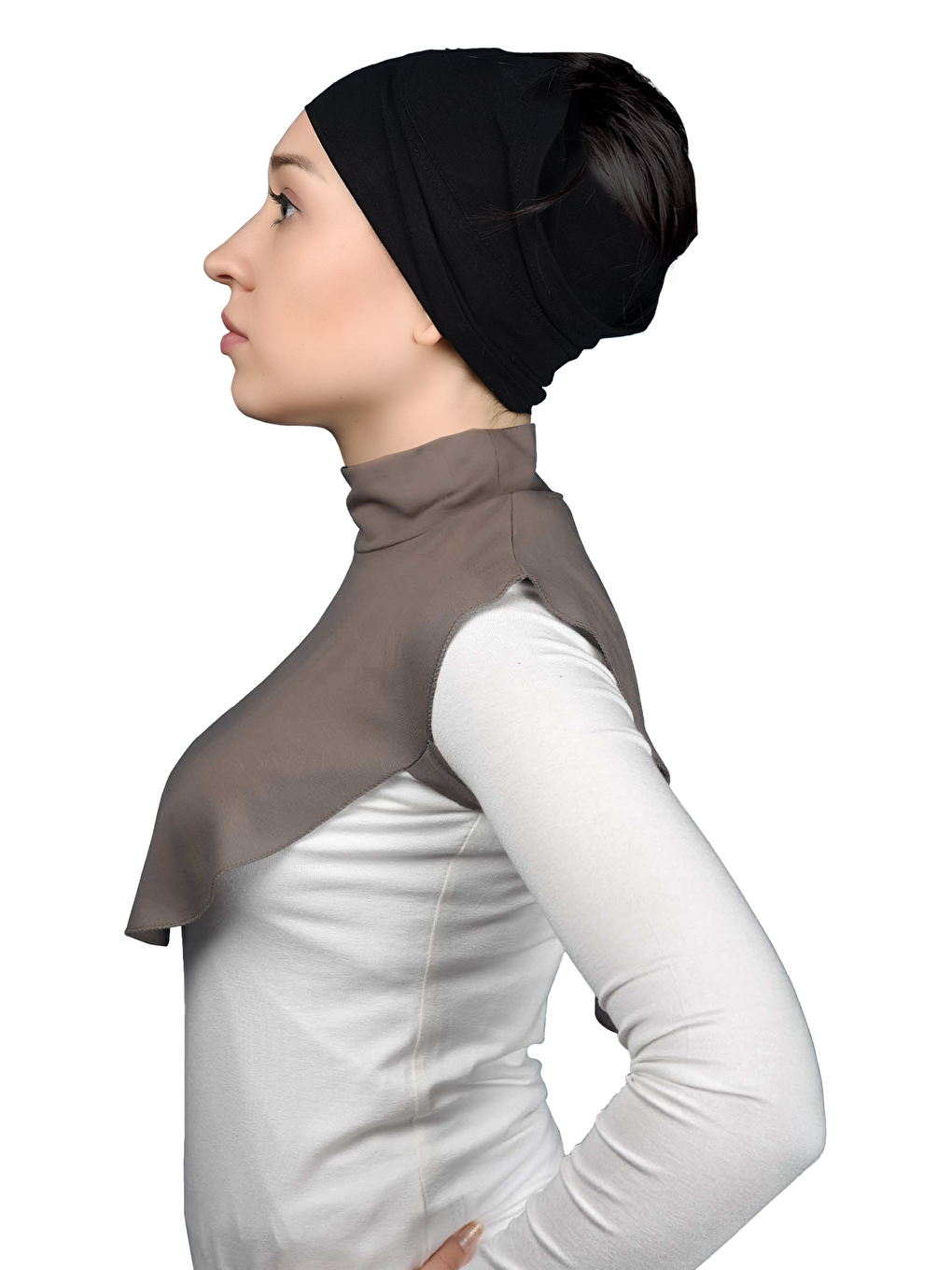 Kahverengi Düz Balıkçı Yaka Boğazlı Penye Tesettür Boyunluk-1