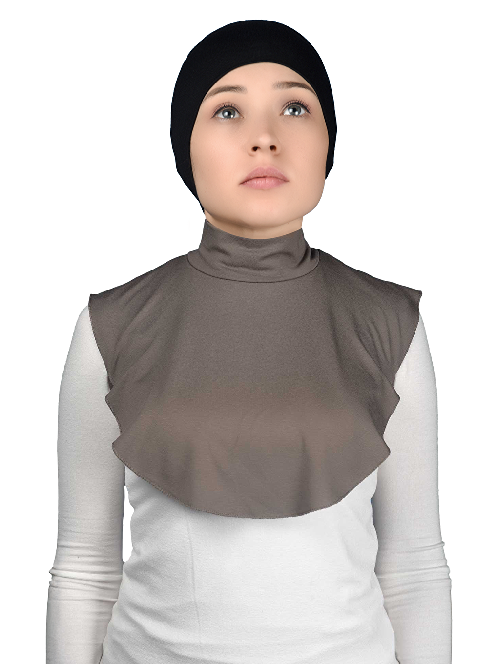 Kahverengi Düz Balıkçı Yaka Boğazlı Penye Tesettür Boyunluk-2