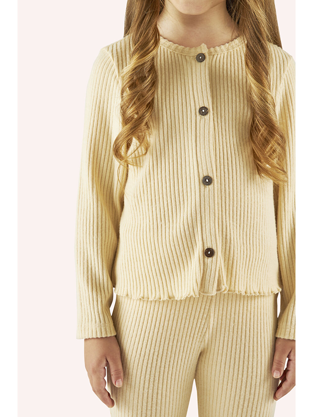 Bej Kız Çocuk 2'li Örme Triko Takım-1