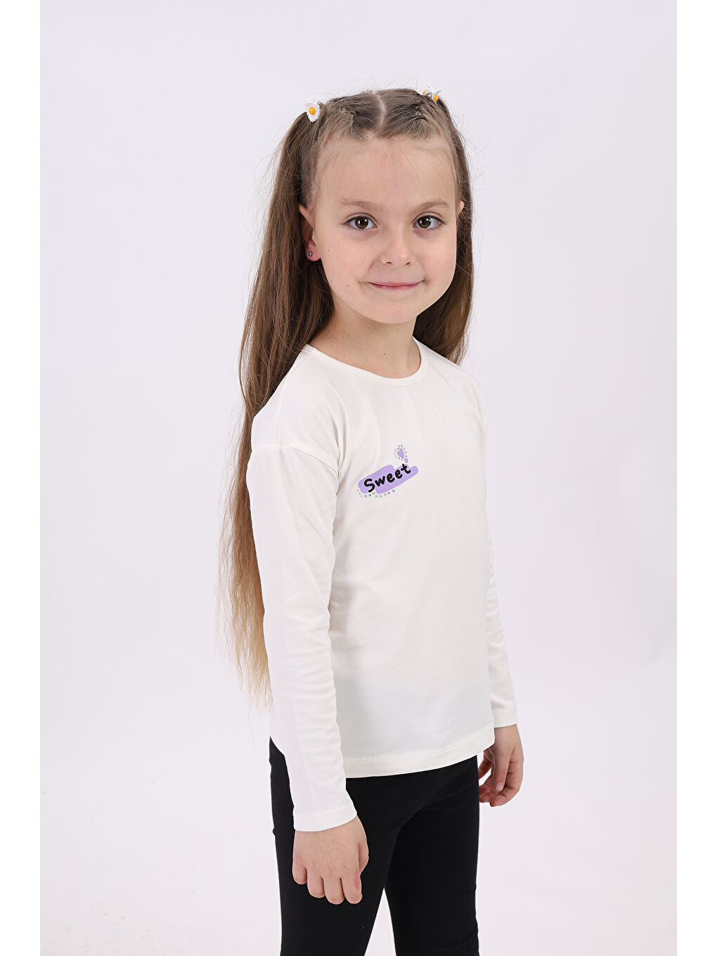 Ekru Kız Çocuk Baskılı Tişört-1