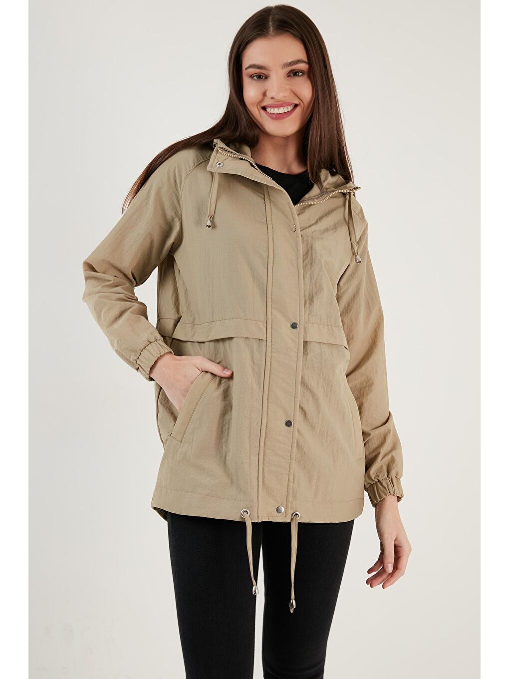 Bej Regular Fit Kapüşonlu İnce Mevsimlik Mont 497GILMORE-3