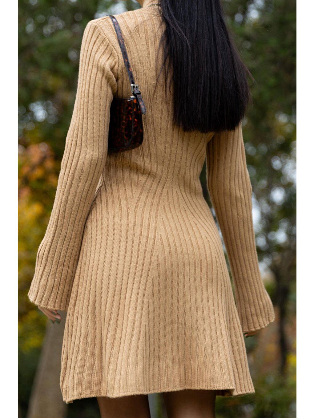 Kahverengi Triko Kol Yırtmaçlı ELBİSE-2