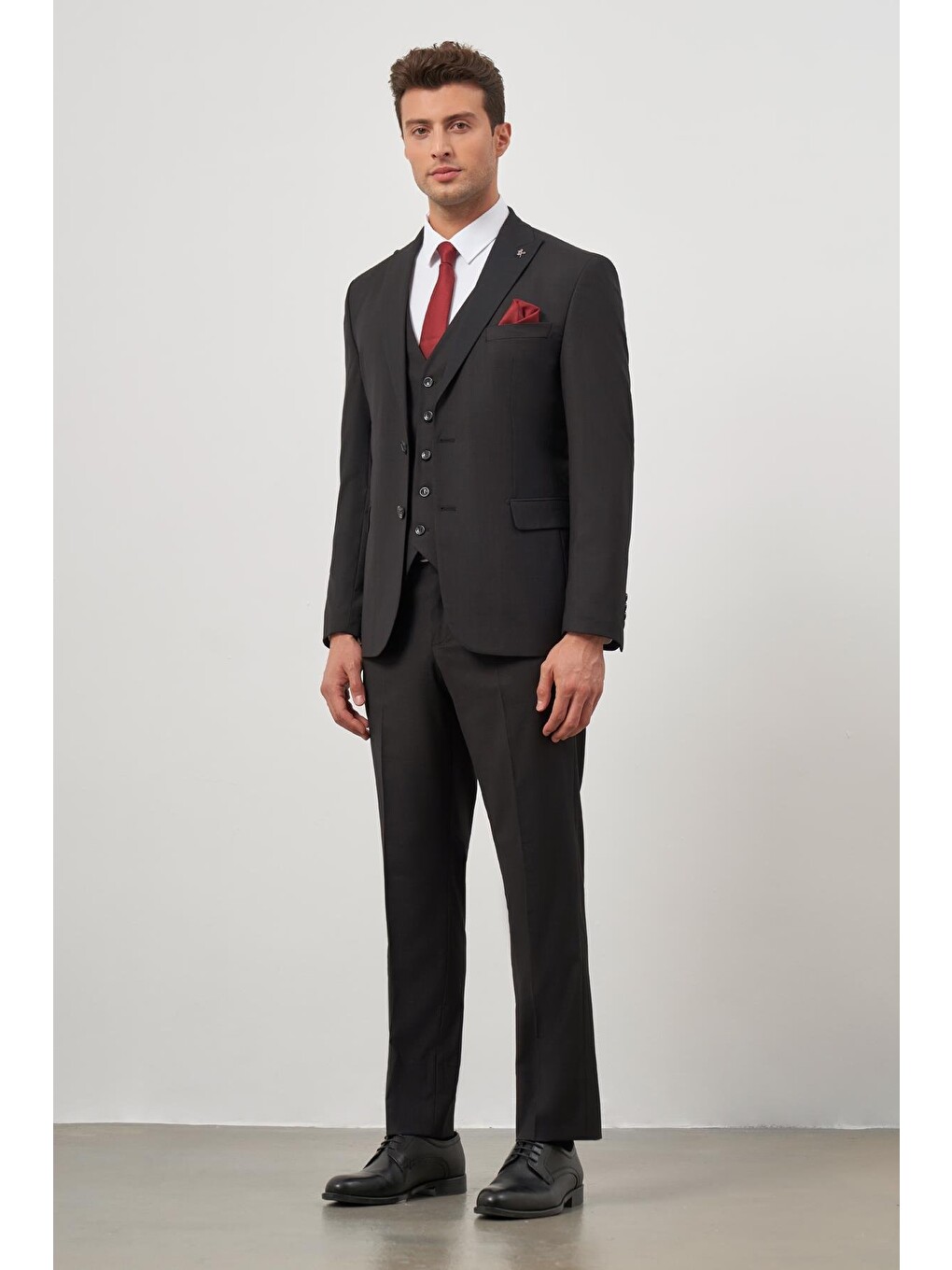 Siyah Düz Kılıç Yaka Çift Yırtmaç 2 Düğme Yelekli 6 Drop Slim Fit Classic Takım Elbise 1001245151-4