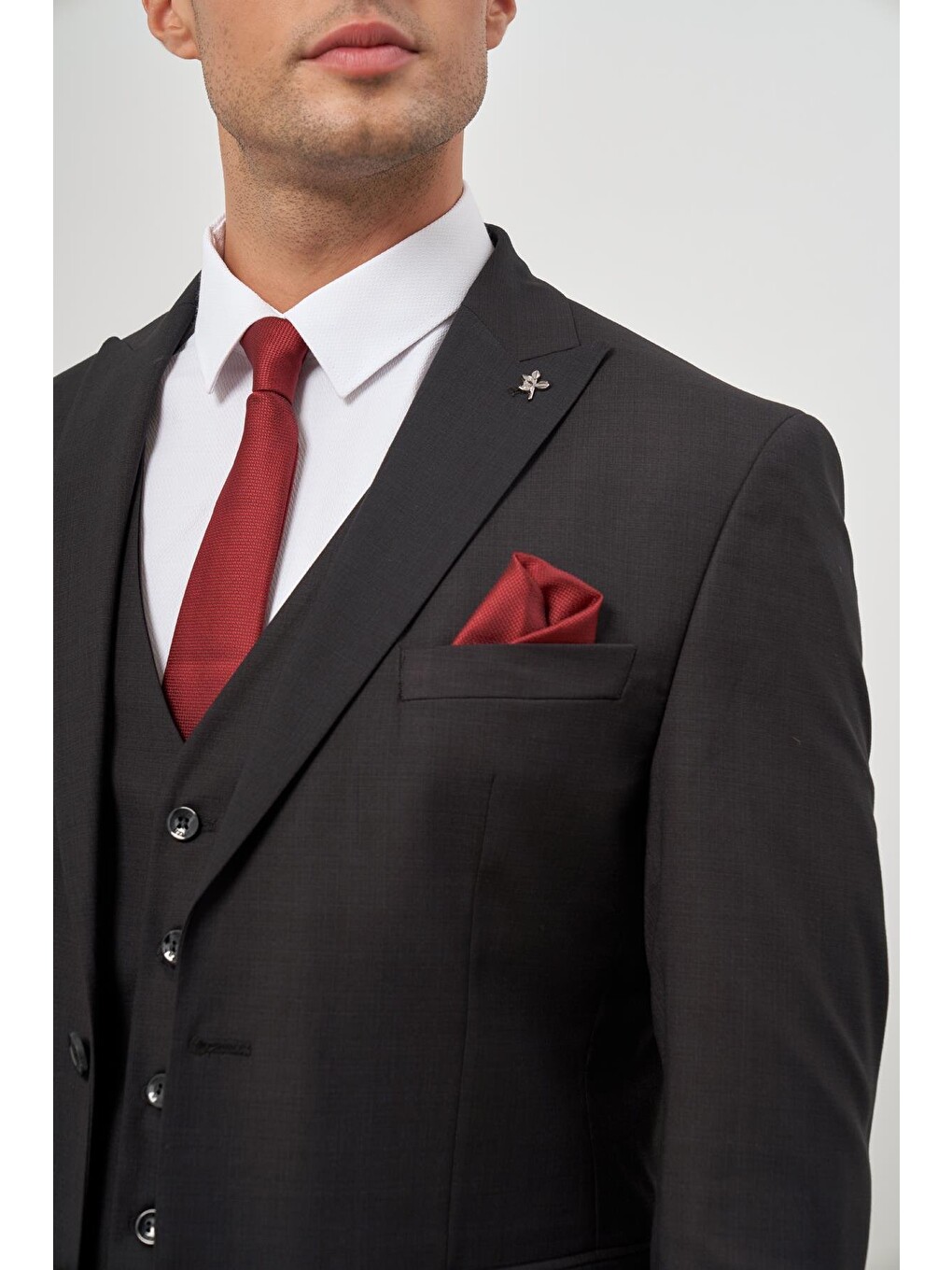 Siyah Düz Kılıç Yaka Çift Yırtmaç 2 Düğme Yelekli 6 Drop Slim Fit Classic Takım Elbise 1001245151-5