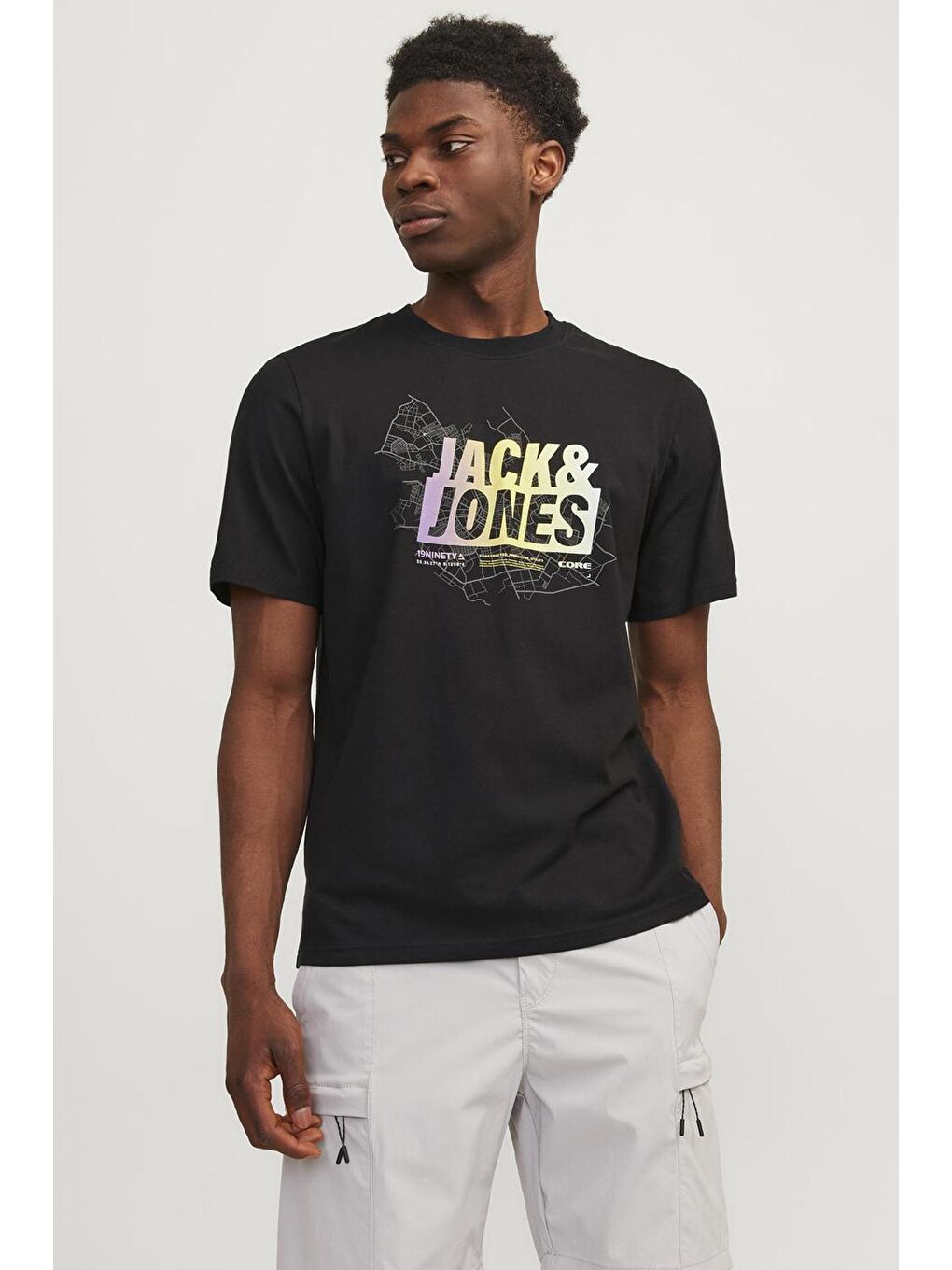 Jack & Jones Siyah Jcomap Baskılı % 100 Pamuk Regular Fit Erkek T Shirt 12257908