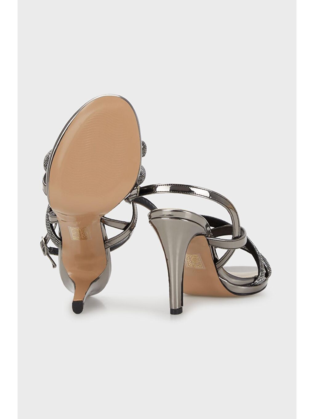 Gri Taş Detaylı Kemerli Abiye Ayakkabı 3475871770-3