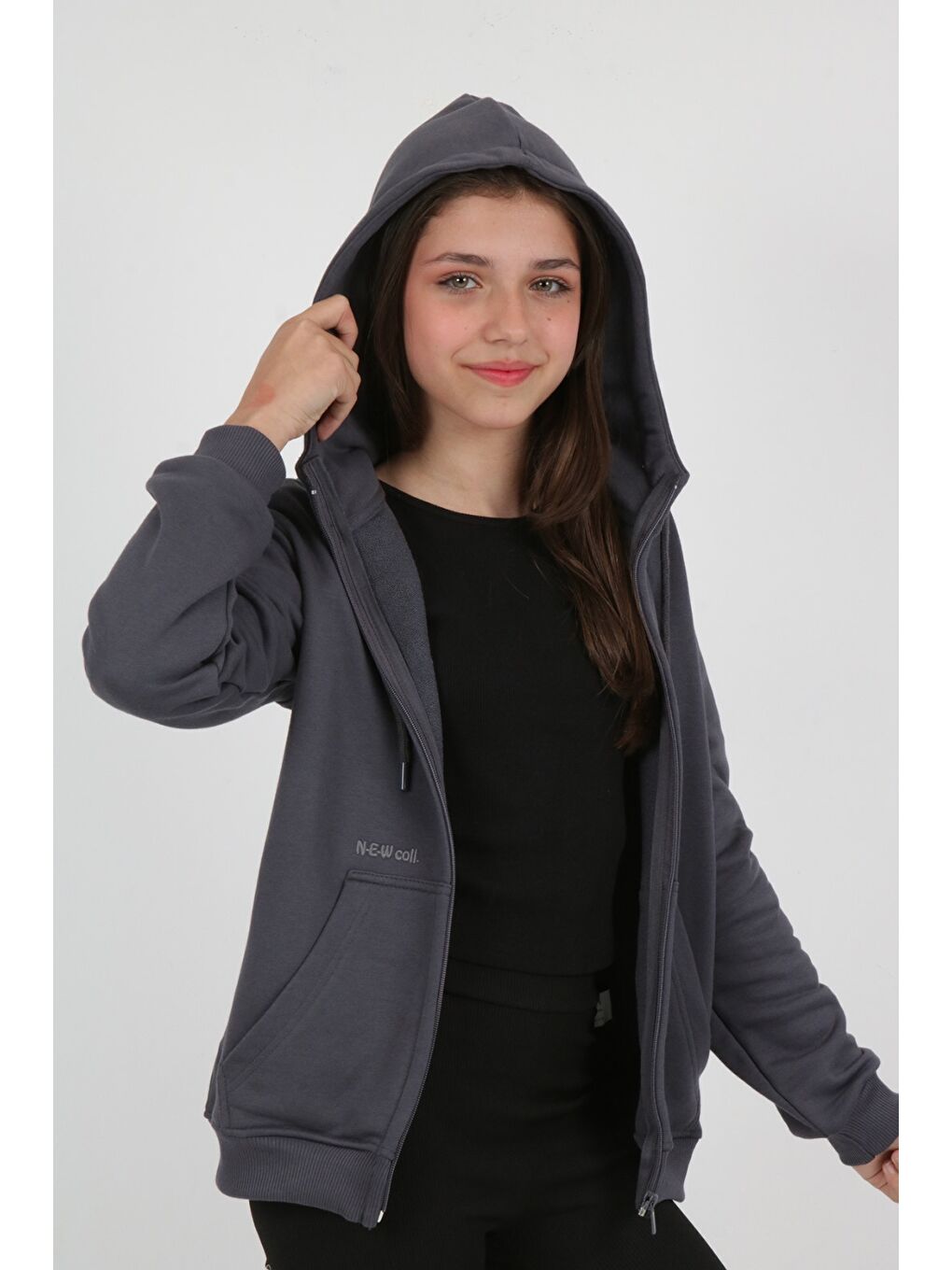 Gri Kız Çocuk Nakışlı Hırka-4