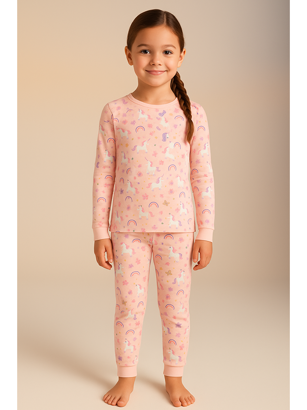 Pembe Kız Çocuk Desenli Kutulu Pijama Takımı-1