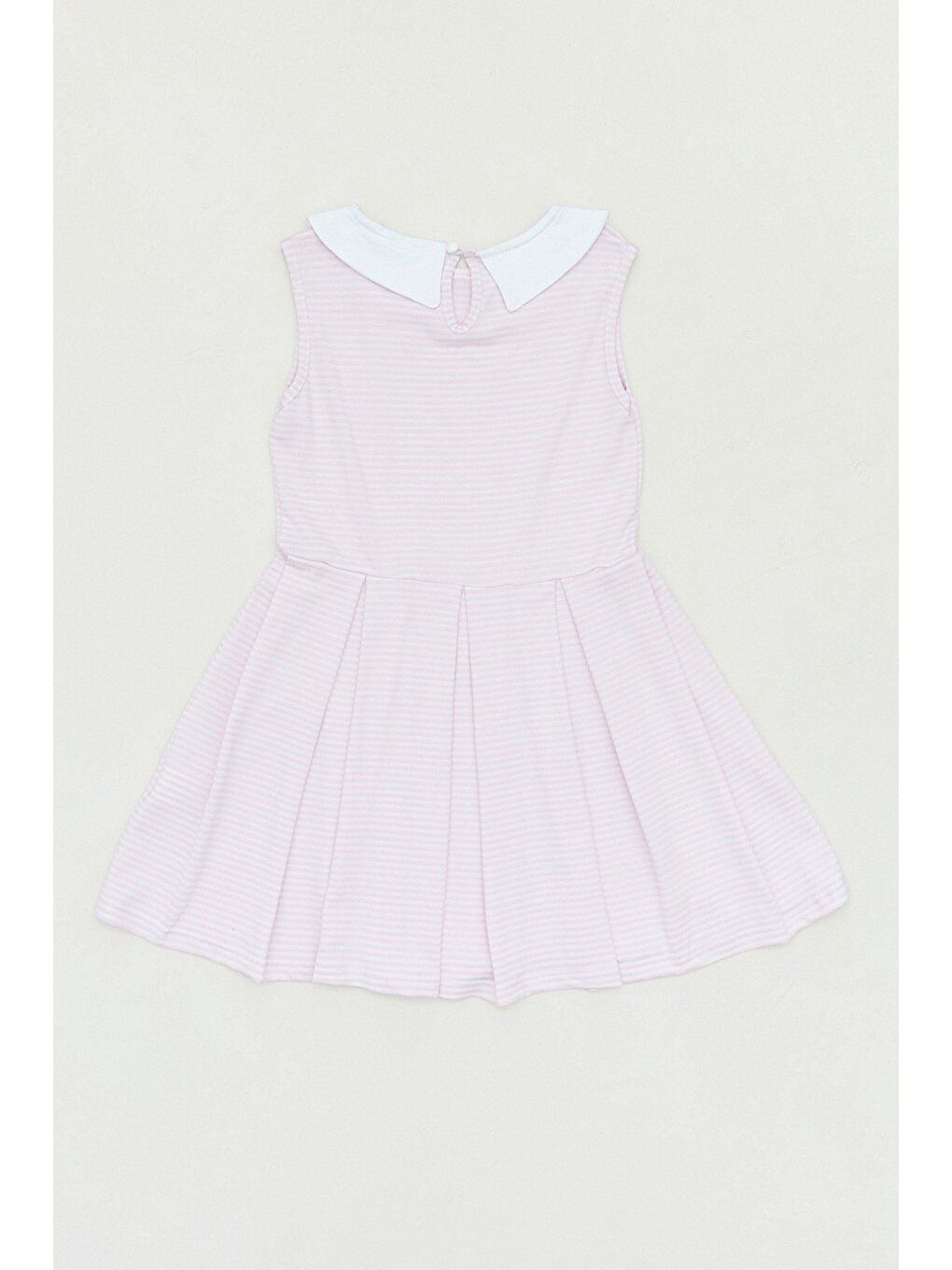 Pembe Çizgili Bebe Yaka Kız Çocuk Elbise-1