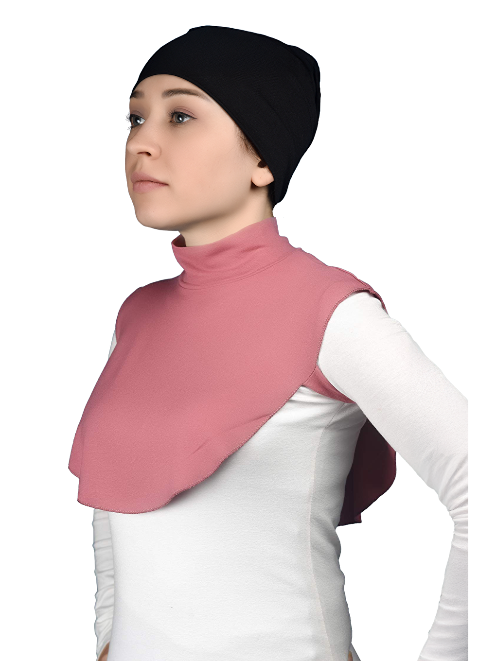 Pembe Düz Balıkçı Yaka Boğazlı Penye Tesettür Boyunluk-1