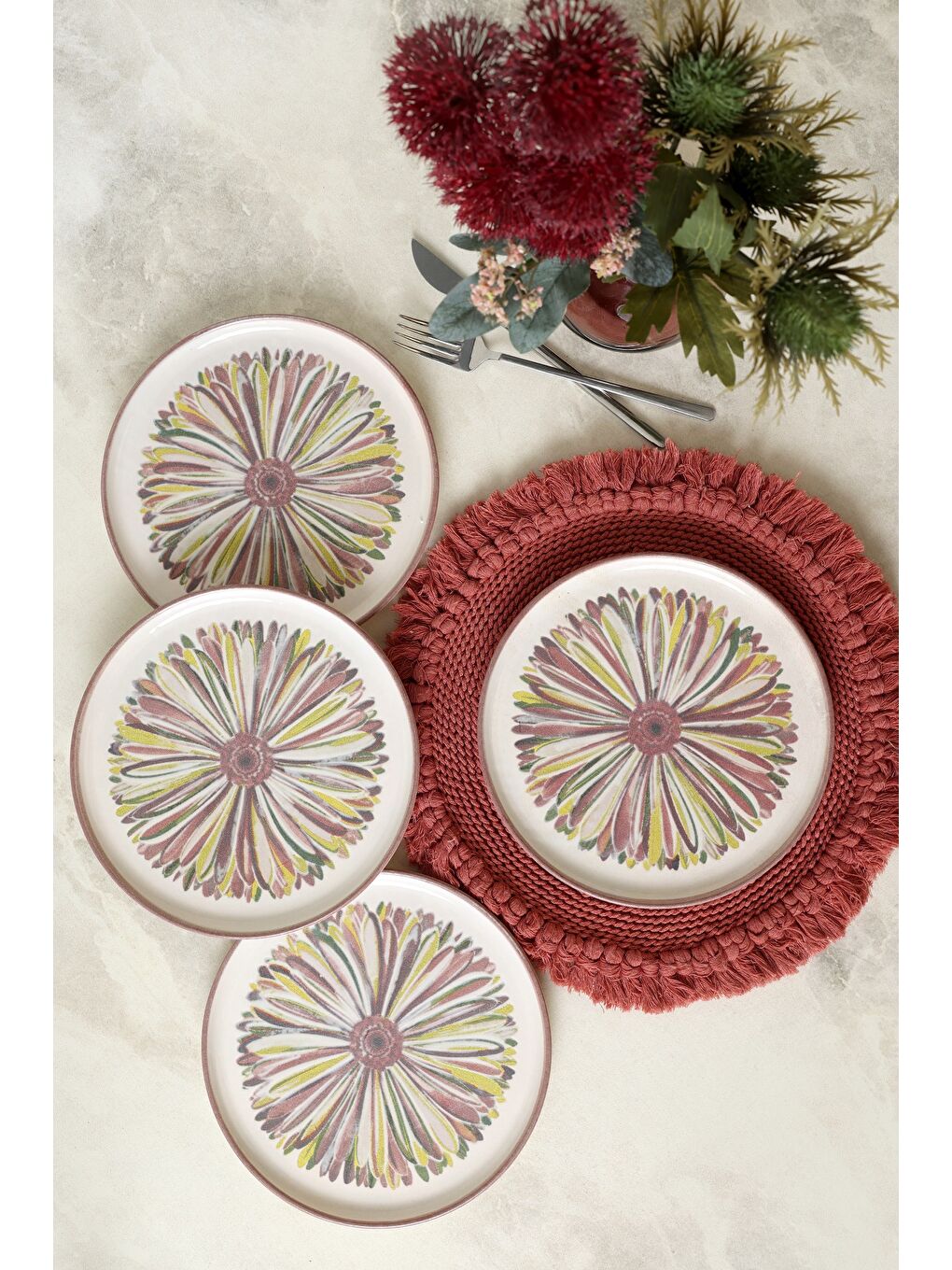 Karışık Serene Flower Nordıc Pasta Tabağı 22 Cm 4 Adet