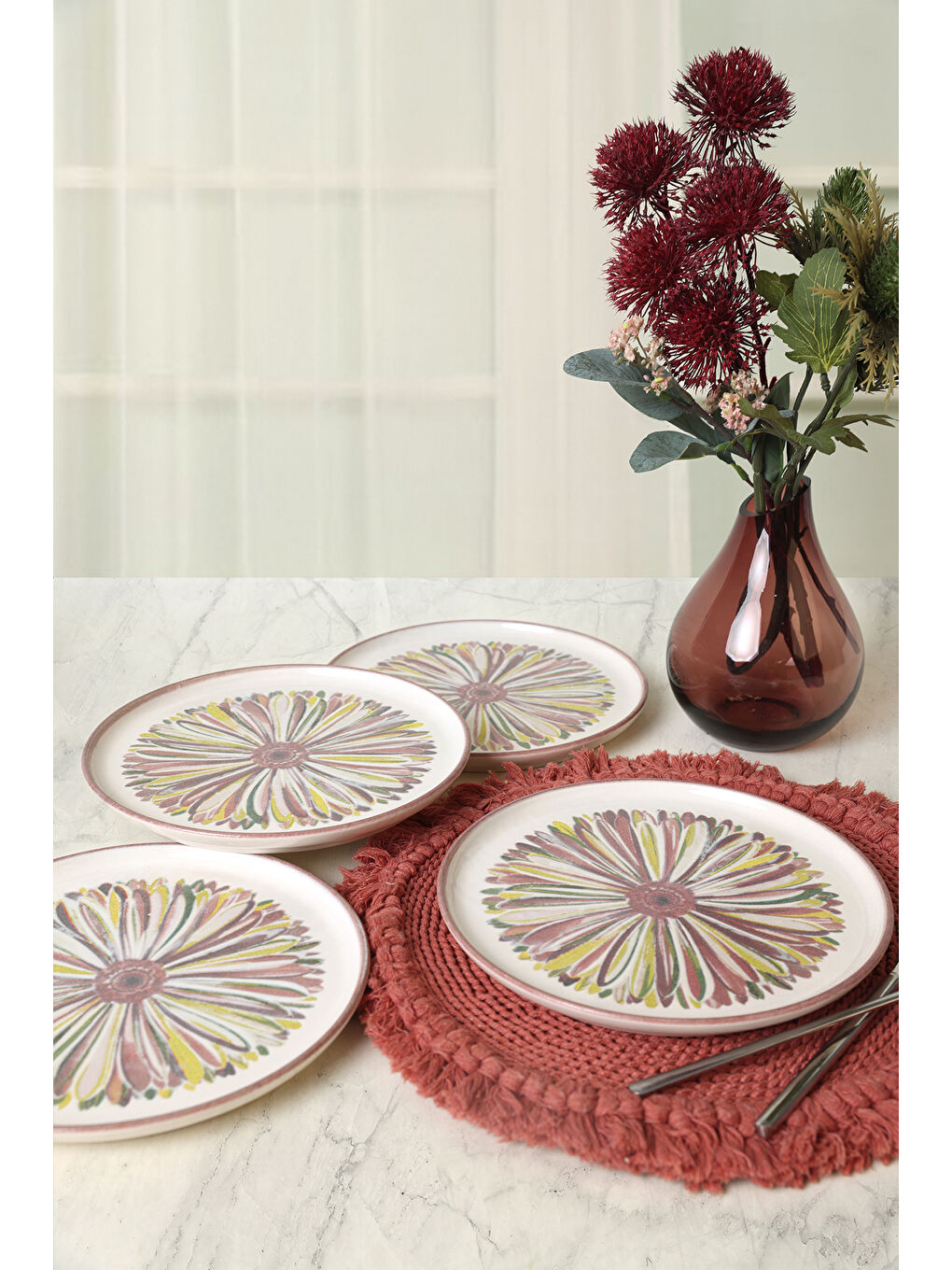 Karışık Serene Flower Nordıc Pasta Tabağı 22 Cm 4 Adet-1