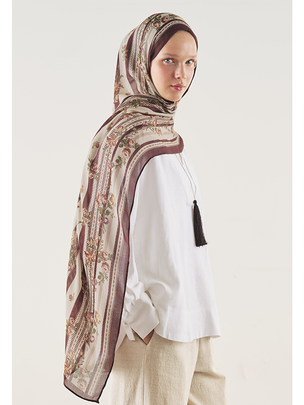 Floral Touch Desen Soft Viskon Şal Bordo