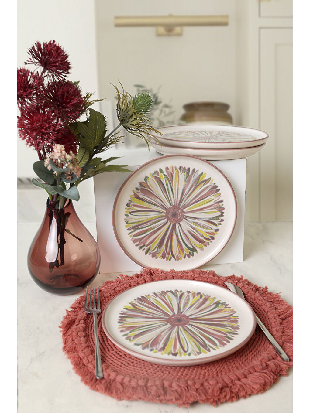 Karışık Serene Flower Nordıc Pasta Tabağı 22 Cm 4 Adet-2