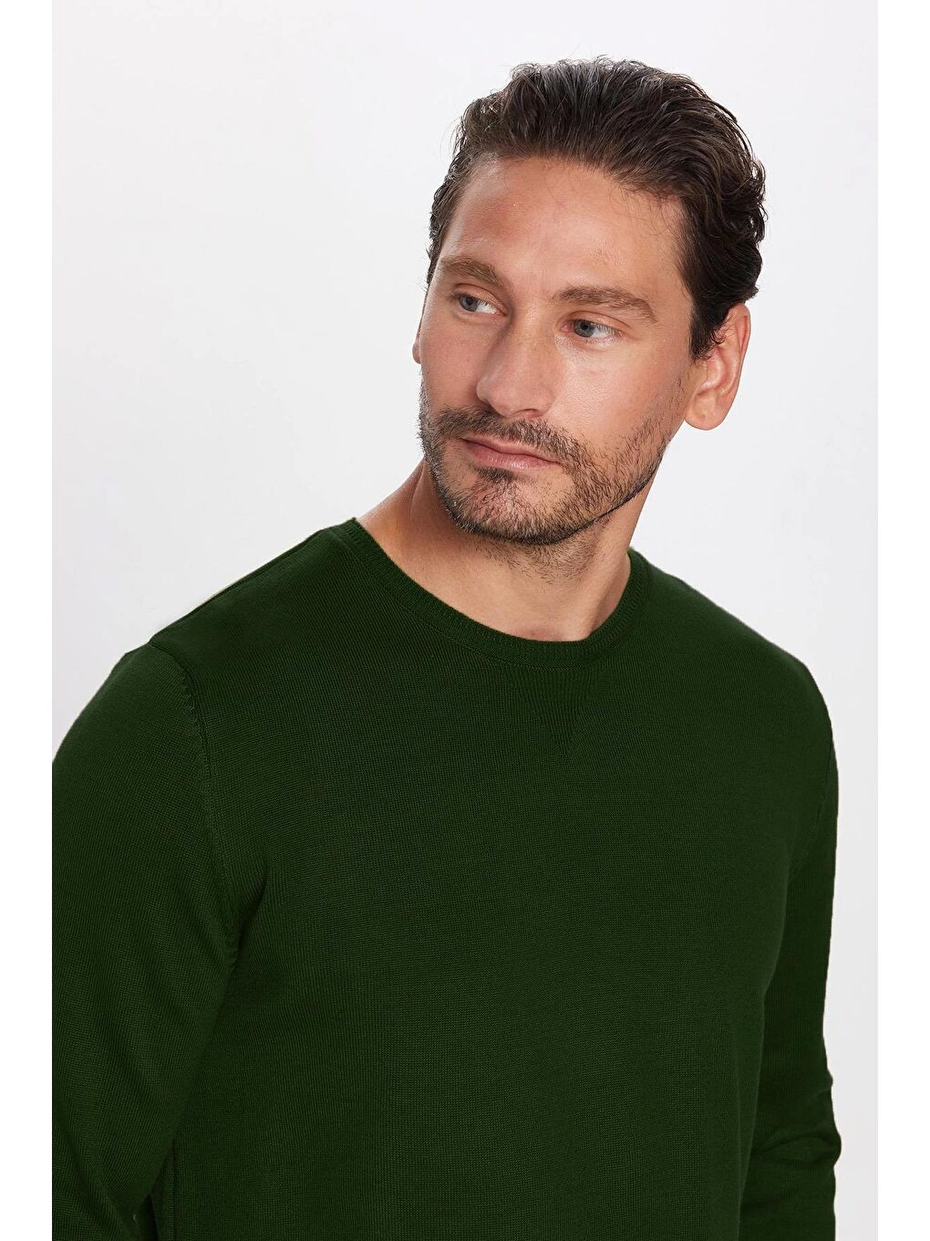 Erkek Standart Fit Normal Kesim Bisiklet Yaka Yeşil Triko Kazak-1